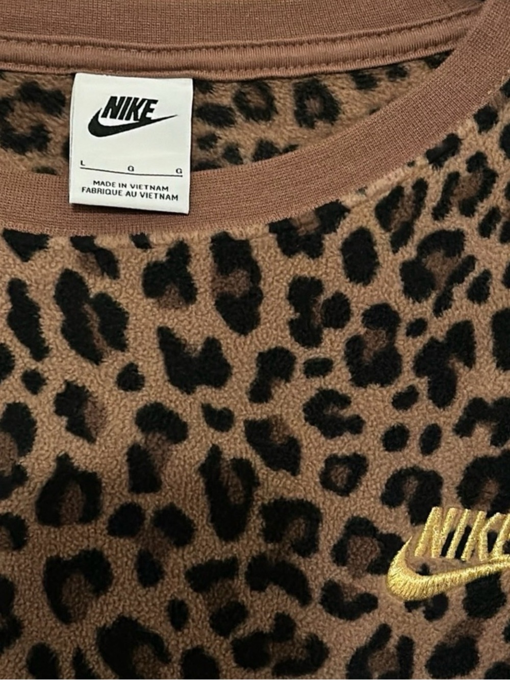 Nike Leopard Print Crewneck Sweater in Brown and Black - Picture 2 of 3